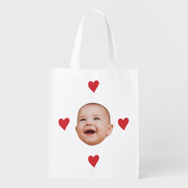 Custom Cute Baby Face One Photo Grocery Bag (Front)