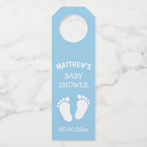 Custom cute baby feet footprints babyshower party bottle hanger tag