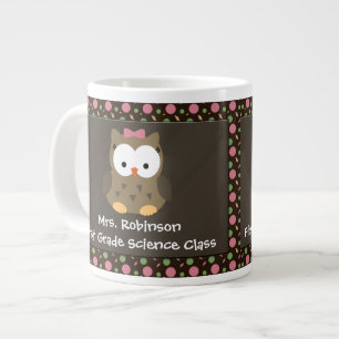 Custom Cute Baby Girl Owl, Pink/Green/Brown Mug