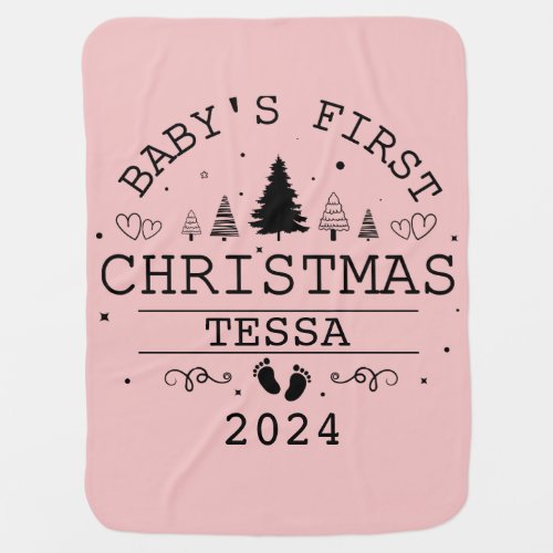 Custom Cute Baby Girl Pink First Christmas Baby Blanket