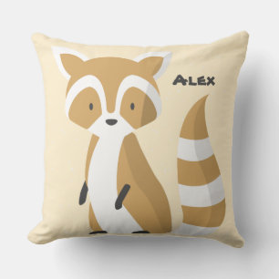 Custom Cute baby raccoon white brown Nursery pink Throw Pillow