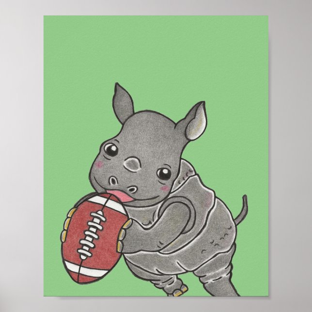 Custom Cute Baby Rhino  Animal Nursery Poster (Front)