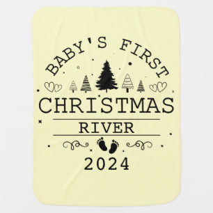 Custom Cute Baby Yellow First Christmas Baby Blanket