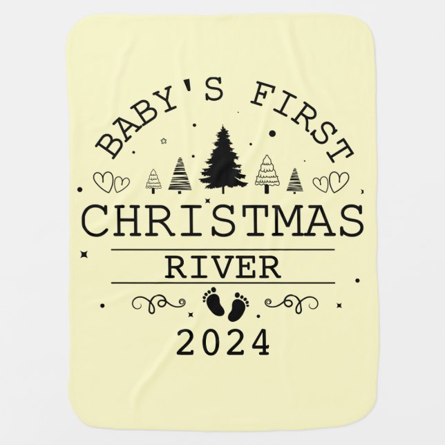 Custom Cute Baby Yellow First Christmas Blanket (Front)