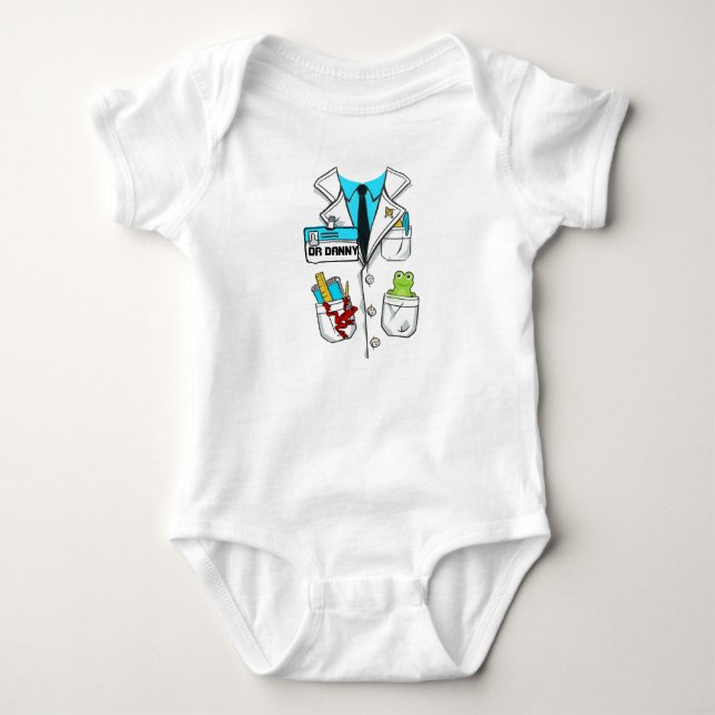 Custom Cute Baby Zoologist Badge Science Lab Coat Bodysuit (Front)