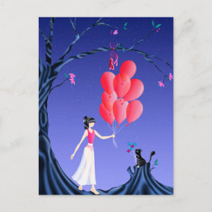 Custom Cute Ballerina and Cat Night Sky Postcard