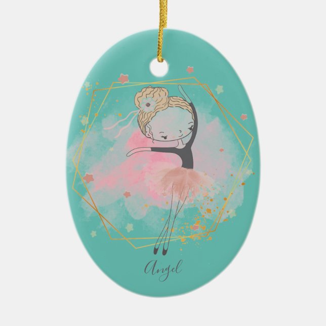 Custom Cute Ballerina Dancer Light Teal Ceramic Ornament (Front)
