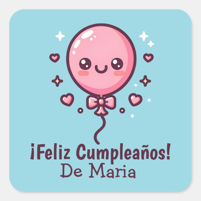 Custom Cute Balloon Cumpleaños Birthday Stickers (Front)