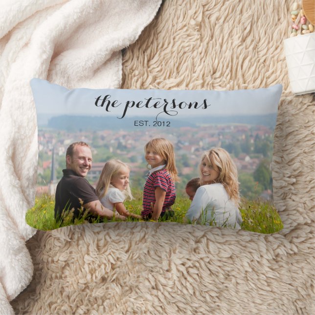 Custom Cute Beautiful Smiling Family Photo College Lumbar Pillow (Blanket)