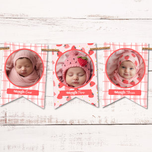 Custom Cute Berry First 1st Birthday Pink 12 Photo Bunting Flags