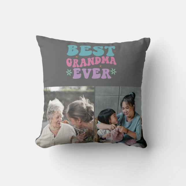 Custom Cute Best Grandma Ever 2 Photo Collage Throw Pillow (Front)