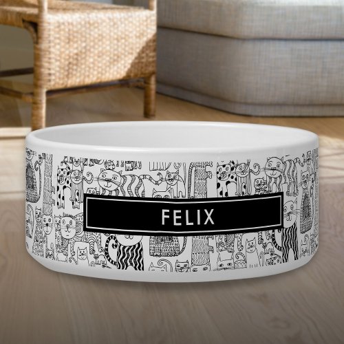 Custom Cute Black and White Cats And Kittens Pet Bowl