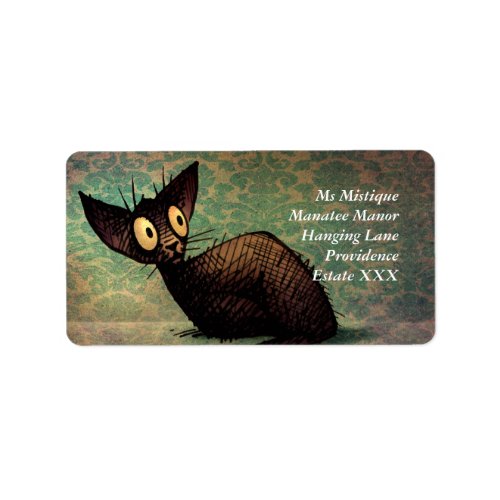 Custom Cute Black Oriental Cat Art Label