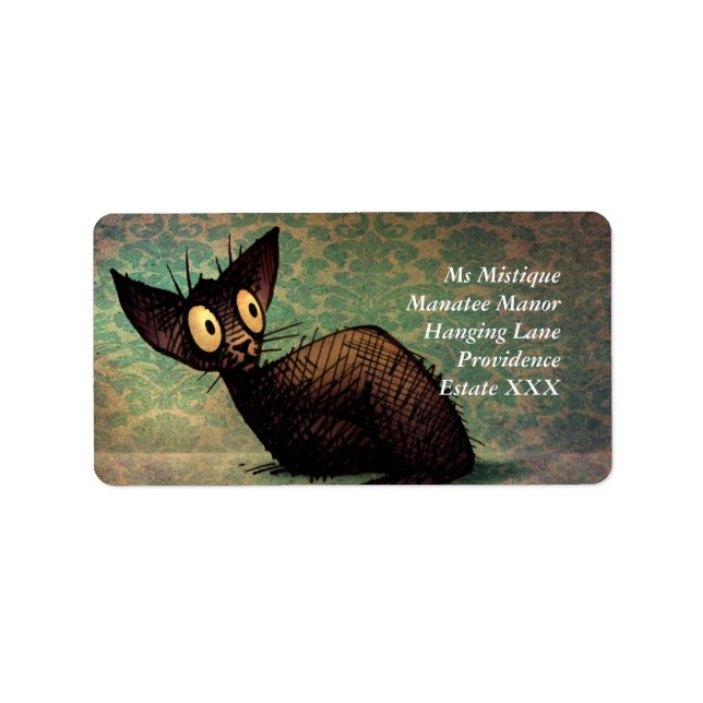 Custom Cute Black Oriental Cat Art Label (Front)