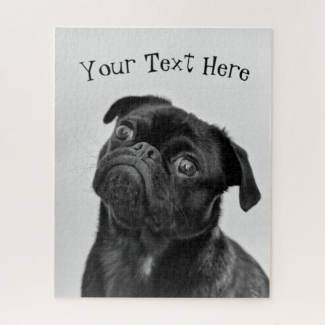 Custom Cute Black White Pug Puppy Dog Photo Jigsaw Puzzle (Vertical)