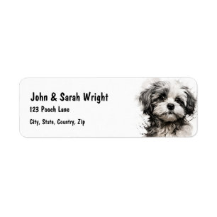 Custom Cute Black White Puppy Dog Address Label