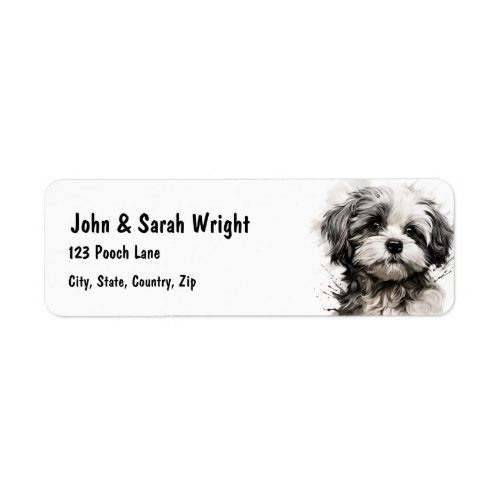 Custom Cute Black White Puppy  Dog Address Label