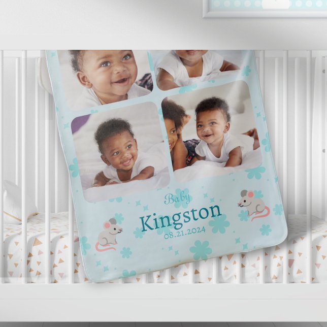 Custom Cute Blue Baby Name Photo  Baby Blanket (Creator Uploaded)