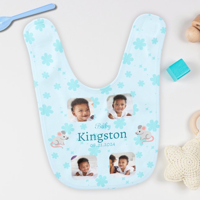 Custom Cute Blue Baby Name Photo Bib (Creator Uploaded)
