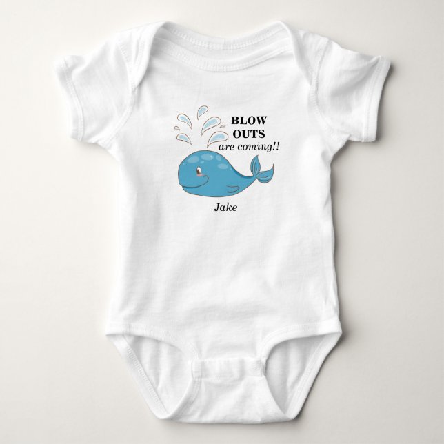 Custom Cute Blue Whale Blow Outs Are Coming Baby Bodysuit (Front)