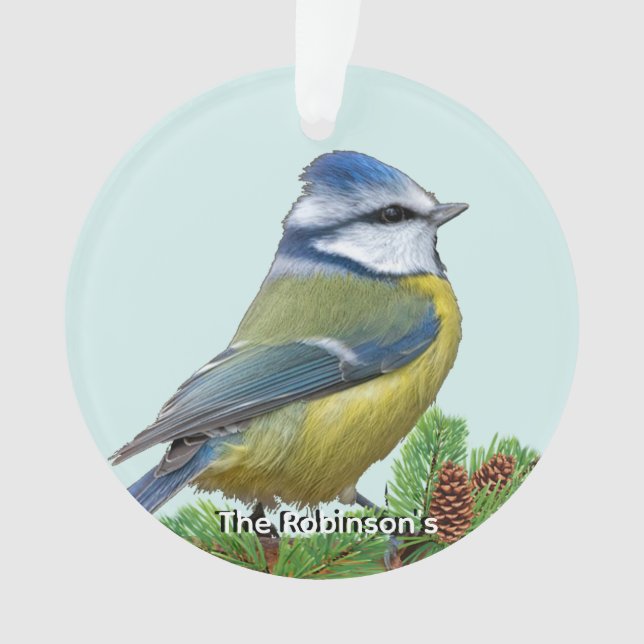 Custom Cute Blue Yellow Bird Photo Personalized Ornament (Front)
