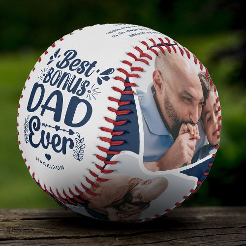 Custom Cute Bonus Dad 4 Photo  Quote Father Gift Baseball