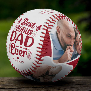 Custom Cute Bonus Dad 4 Photo & Quote Father Gift Baseball