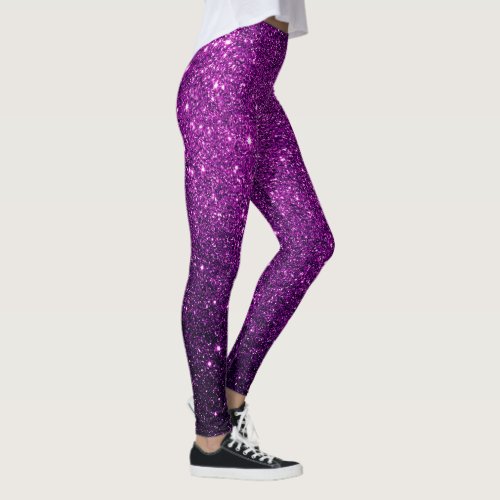 custom cute bright purple magenta glitter pattern leggings