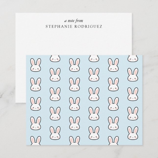 Custom Cute Bunny Face Rabbit Pattern Note Card (Front/Back)