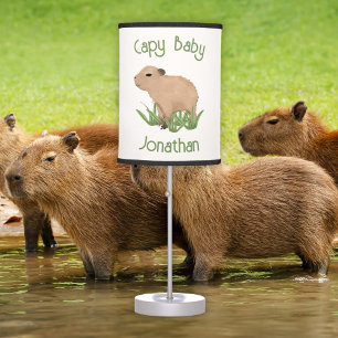 Custom Cute Capybara Pun Baby Boy Nursery Decor Table Lamp