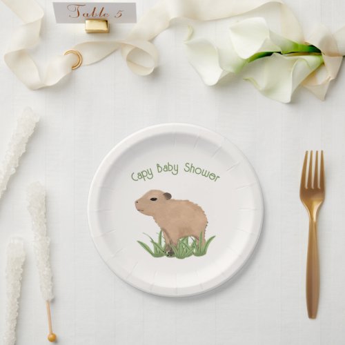 Custom Cute Capybara Pun Capy Baby Shower  Paper Plates