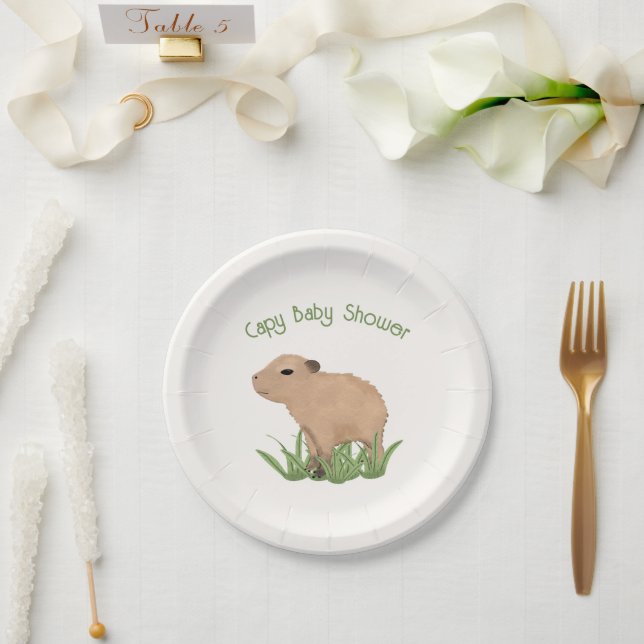 Custom Cute Capybara Pun Capy Baby Shower  Paper Plates (Wedding)