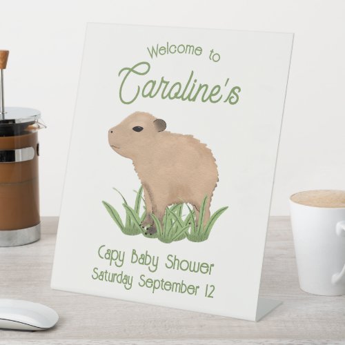 Custom Cute Capybara Pun Capy Baby Shower  Pedestal Sign