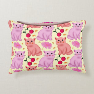 Custom Cute Cat Cherry Floral Pattern Accent Pillow
