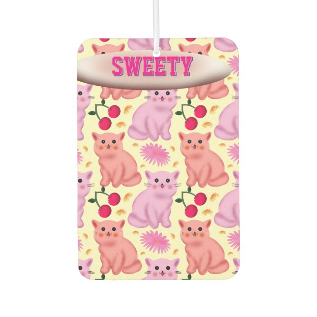 Custom Cute Cat Cherry Floral Pattern Air Freshener (Front)