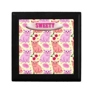 Custom Cute Cat Cherry Floral Pattern Gift Box
