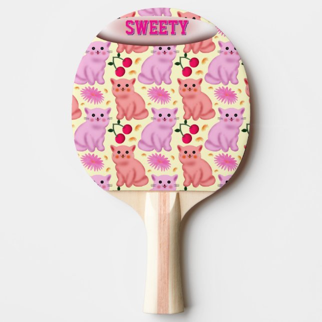 Custom Cute Cat Cherry Floral Pattern Ping Pong Paddle (Front)
