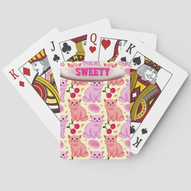 Custom Cute Cat Cherry Floral Pattern Poker Cards (Back)