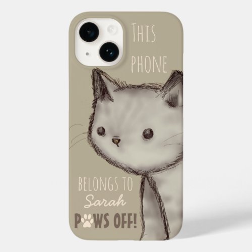 Custom Cute Cat Illustration Paws Off  Case_Mate iPhone 14 Case
