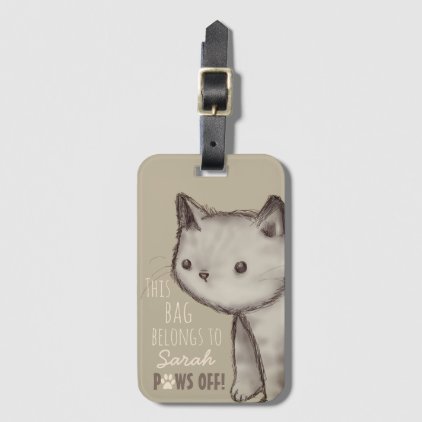 Custom Cute Cat Illustration Paws Off Luggage Tag