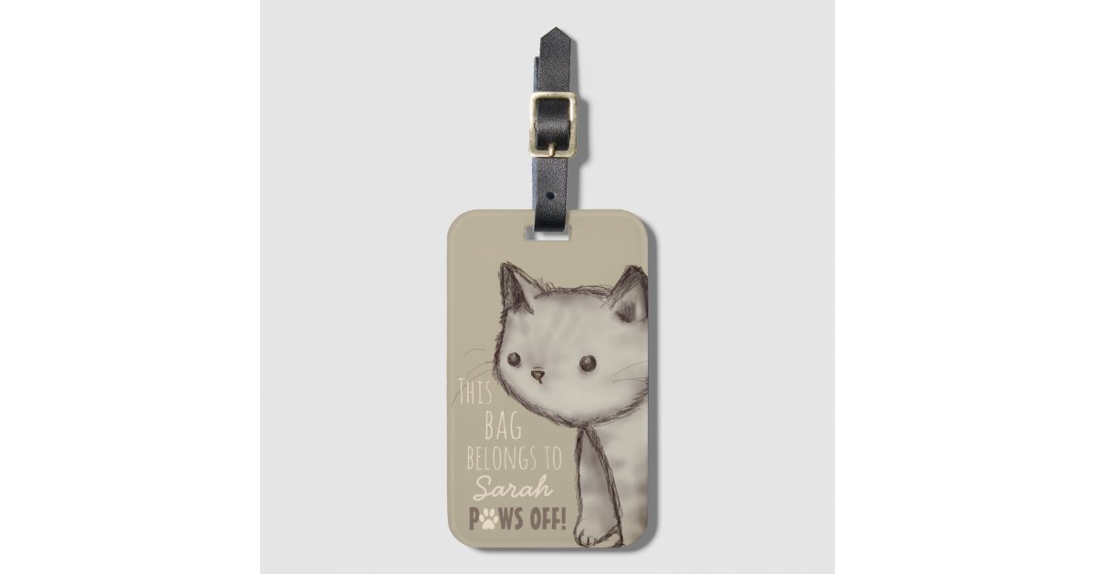 Custom Cute Cat Illustration Paws Off Luggage Tag | Zazzle