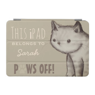Custom Cute Cat Illustration Paws Off Personalised iPad Mini Cover