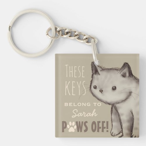 Custom Cute Cat Illustration Paws Off Personalised Keychain
