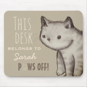Custom Cute Cat Illustration Paws Off Personalised Mouse Pad