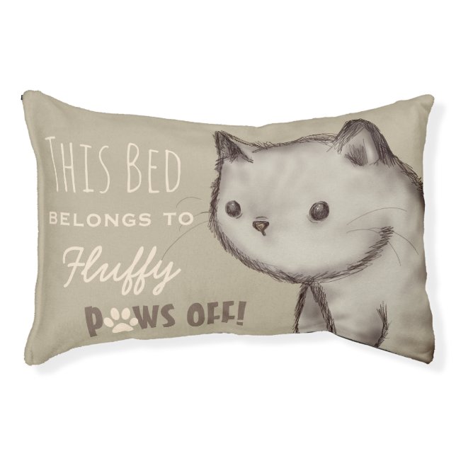 Custom Cute Cat Illustration Paws Off Personalised Pet Bed (Front)