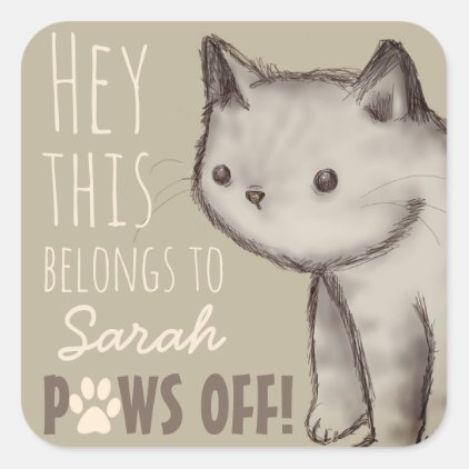 Custom Cute Cat Illustration Paws Off Square Sticker
