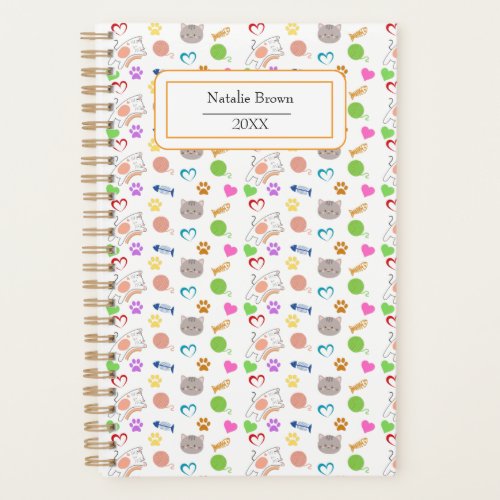 Custom Cute Cat Pattern Planner Personalized Name