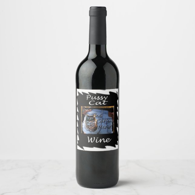 Custom cute cat wine bottle label (Front)