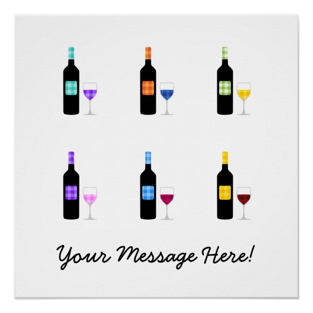 Custom Cute Checkered Country Wine Bottle Poster (Front)