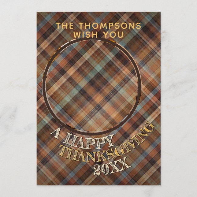 Custom Cute Cheerful Thanksgiving Plaid Pattern Holiday Card (Front)
